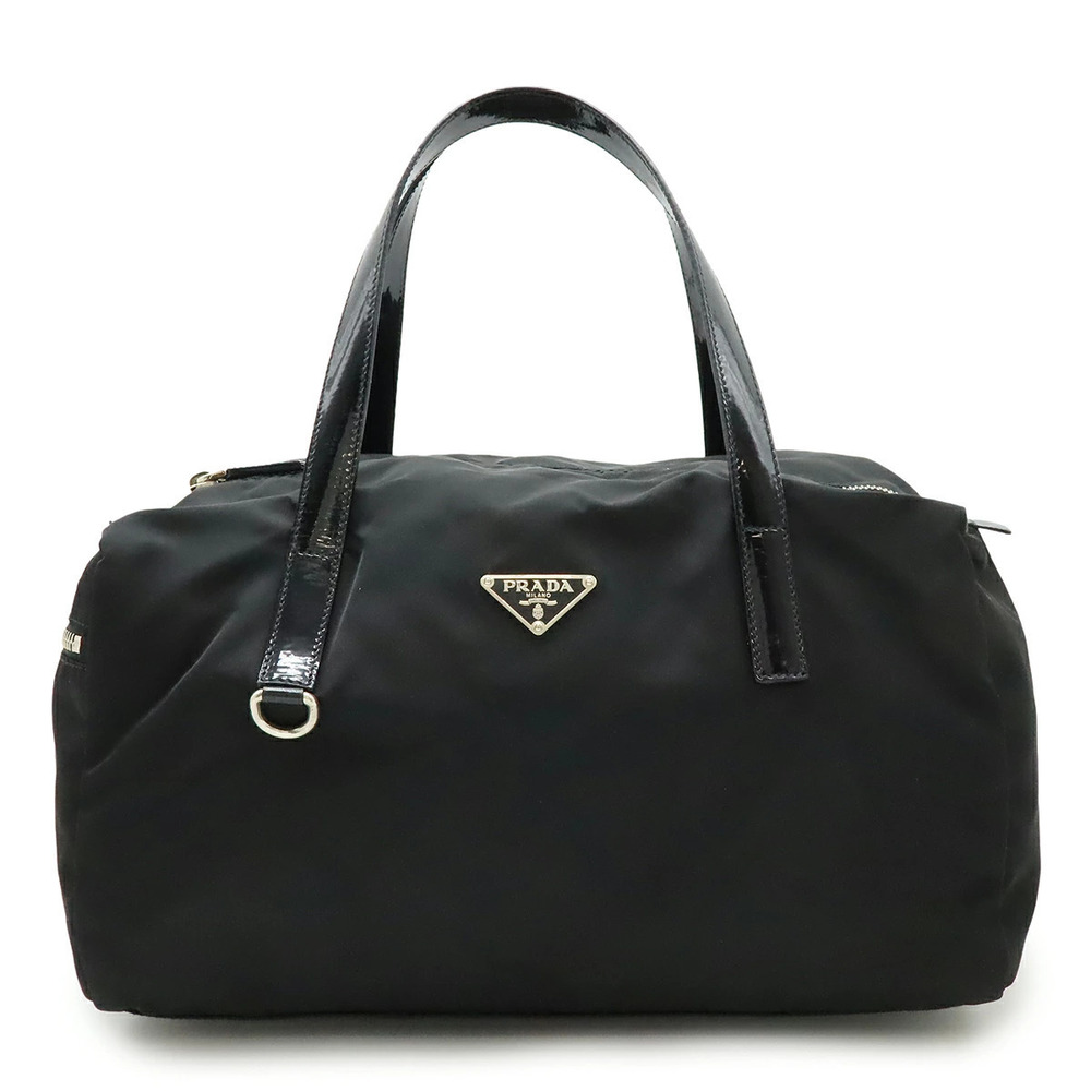 Prada Triangle Handbag Boston Bag Enamel Patent Vernis Leather NERO Black